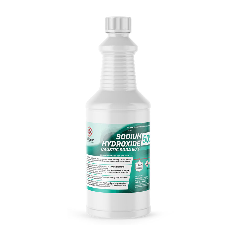 Alliance Chemical sodium hydroxide 50% in clear 1-quart HDPE bottle with screw cap